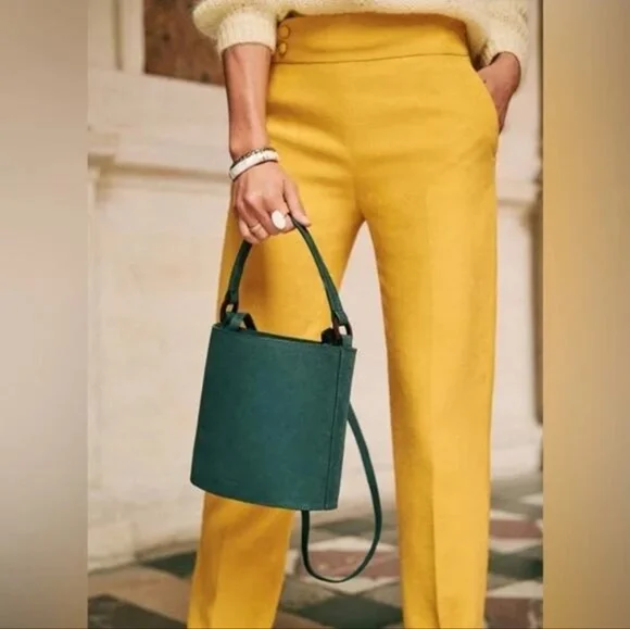 EUC Sezane Georges Linen Blend Trouser Yellow Size 38 / 6 - Picture 2 of 9